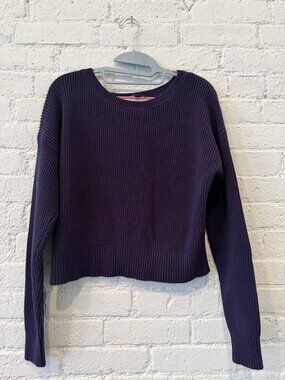 IVL Knit Set — Cropped Ribbed Sweater & Shorts, Navy, Size M